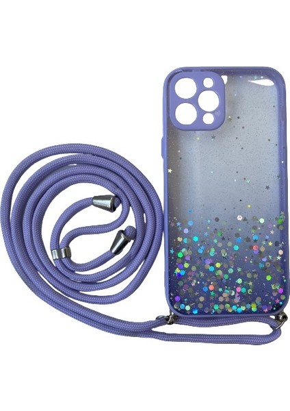 Apple iPhone 11 Pro Max Kılıf Simli Boyuna Asmalı Ipli Kamera Korumalı Kapak