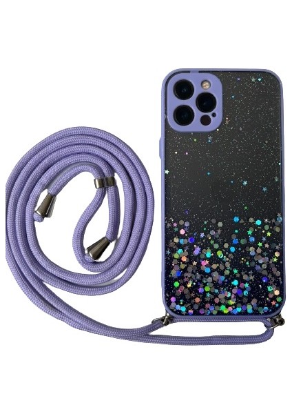 Apple iPhone 11 Pro Max Kılıf Simli Boyuna Asmalı Ipli Kamera Korumalı Kapak