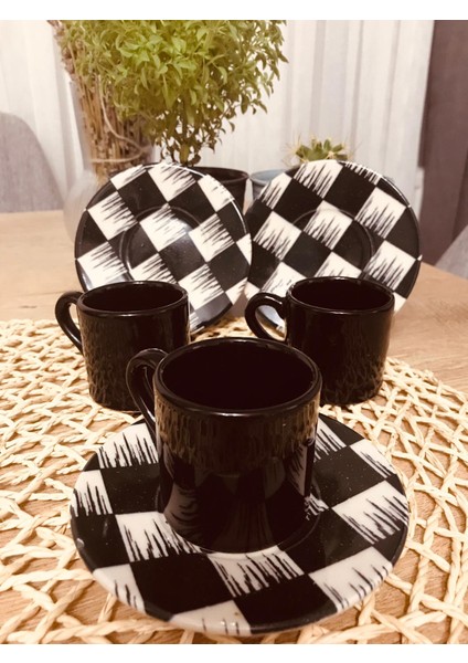 Rado 6'lı Kareli Kahve Fincan Takımı BUR-1310