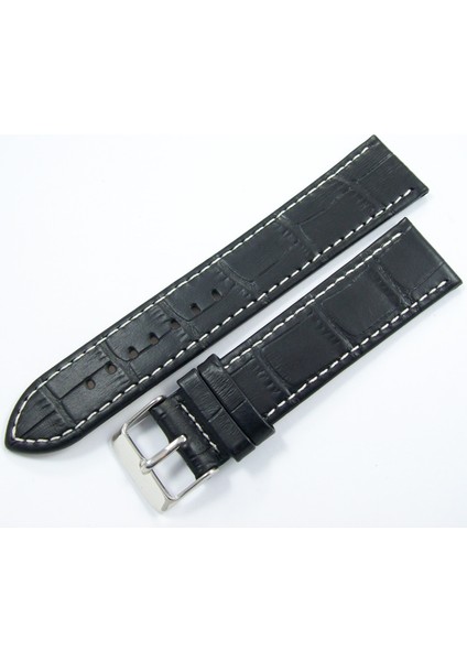 Bizon Deri Saat Kayişi 24MM Xl Uzun Siyah Ince Klasik Kroko Dese