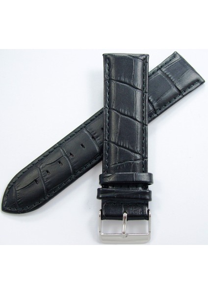 Bizon Deri Saat Kayişi 24MM Xl Uzun Siyah Saat Kordonu Krokodil B