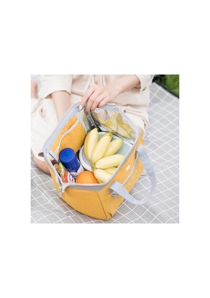 Termal Yalıtımlı Öğle Yemeği Kutusu Tote Soğutucu Bento Kılıfı Konteyner Okul Gıda Saklama Çantası (Sarı) modelleri