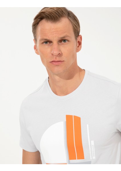 Erkek Gri Melanj Slim Fit Baskılı Bisiklet Yaka Tişört 50254025-VR091 fiyatları