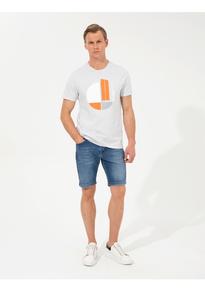 Erkek Gri Melanj Slim Fit Baskılı Bisiklet Yaka Tişört 50254025-VR091 fırsatları