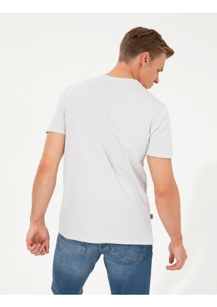 Erkek Gri Melanj Slim Fit Baskılı Bisiklet Yaka Tişört 50254025-VR091 indirimleri