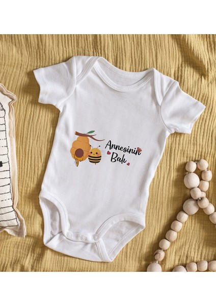 Kids Annesinin Balı Tasarımlı Bebek Body Zıbın - Model 1 6 - 9 Ay