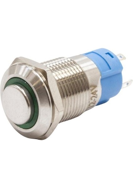 12A-G1-E 12MM Çıkık Yaylı Işıklı Metal Buton - Yeşil