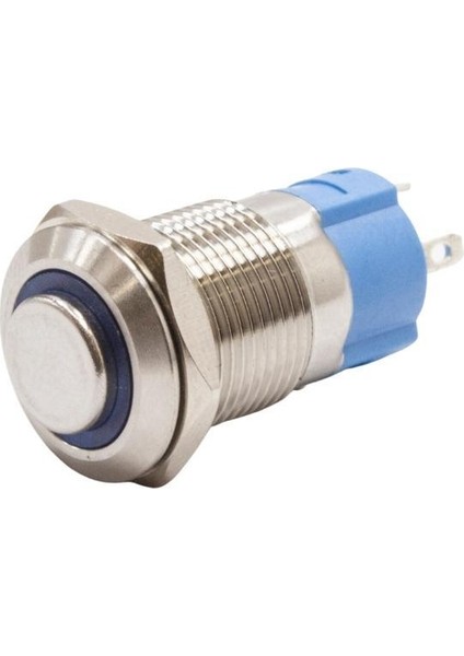 12A-G1-E 12MM Çıkık Yaylı Işıklı Metal Buton - Mavi