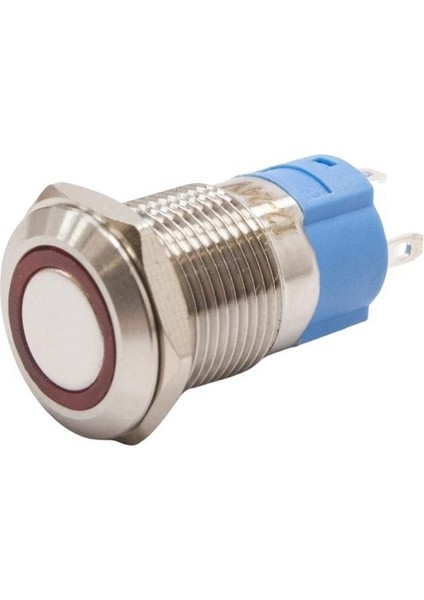 12A-P1Z-E 12MM Düz Anahtarlı Işıklı Metal Buton - Kırmızı