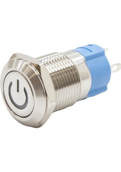12A-P1Z-C 12MM Düz Anahtarlı Işıklı Power Metal Buton - Kırmızı