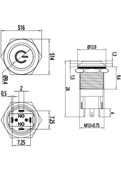 12A-G1Z-C 12MM Çıkık Anahtarlı Işıklı Power Metal Buton - Mavi