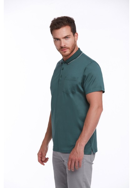 Yeşil Regular Fit Pamuk Basic Polo Yaka Tişört