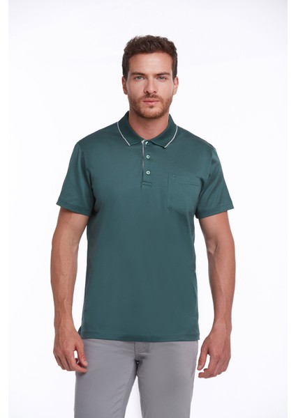 Yeşil Regular Fit Pamuk Basic Polo Yaka Tişört fiyatları