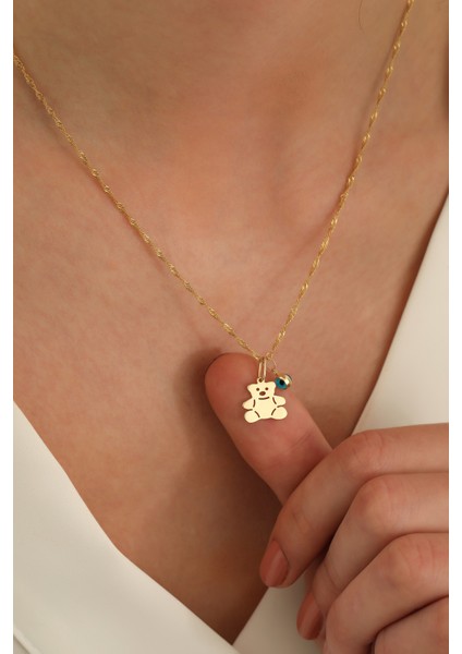 14 Ayar Altın Singapur Zincir Ayıcık-Göz Kolye modelleri