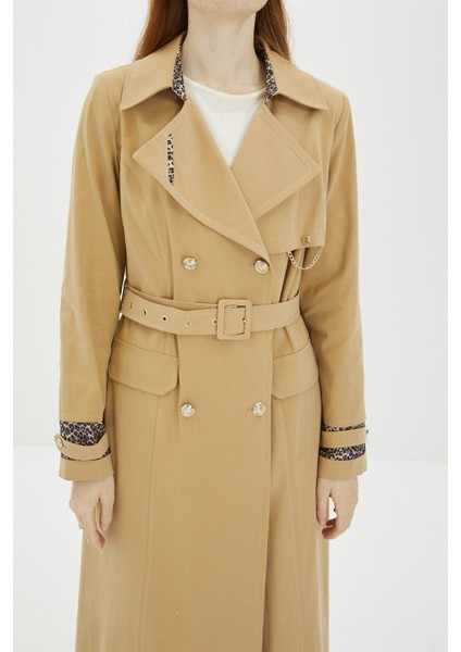 Leopar Desenli Bej Trençkot 12919 fiyatları