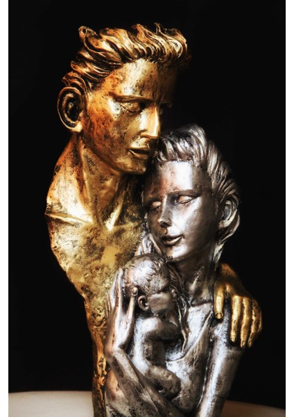 Gümüş ve Gold Anne Baba Çocuk Aile Biblo Dekoratif Süs Hediyelik Biblo