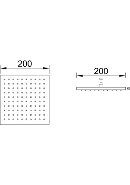 Ankastre Duş Başlığı Borulu Kare Slim Metal 20x20 cm