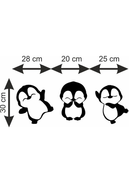 Sevimli Penguenler Ahşap Dekor 3'lü Set