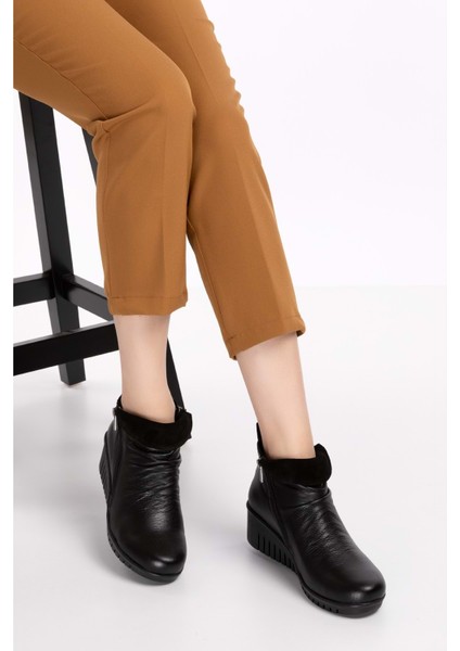 Kadın Hakiki Deri Kaymaz Dolgu Topuk Taban ESFA.2003 - Siyah - 36