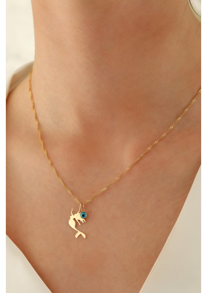 14 Ayar Altın Singapur Zincir Deniz Kızı-Göz Kolye