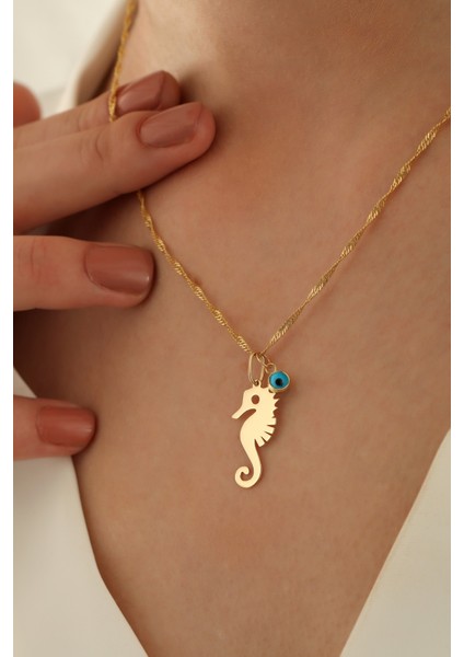 14 Ayar Altın Singapur Zincir Deniz Atı-Göz Kolye fiyatları