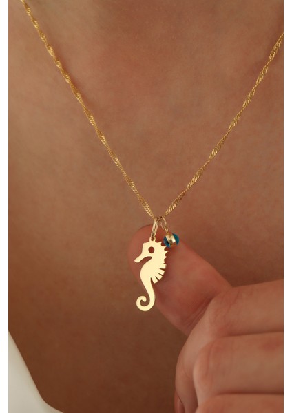 14 Ayar Altın Singapur Zincir Deniz Atı-Göz Kolye modelleri