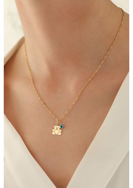 14 Ayar Altın Singapur Zincir Ayıcık-Göz Kolye