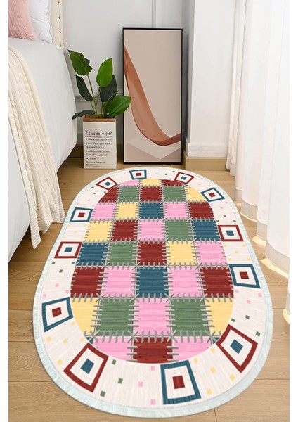 Dijital Baskılı Kaymaz Taban Yıkanabilir Oval Salon Halısı Mutfak Halısı ve Yolluk NHO-HT-568