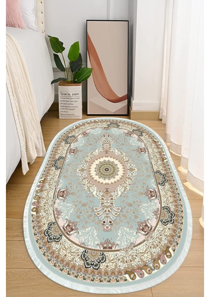 Dijital Baskılı Kaymaz Taban Yıkanabilir Oval Salon Halısı Mutfak Halısı ve Yolluk Nho-Hk-30
