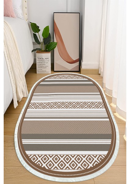 Dijital Baskılı Kaymaz Taban Yıkanabilir Oval Salon Halısı Mutfak Halısı ve Yolluk NHO-HT-1391