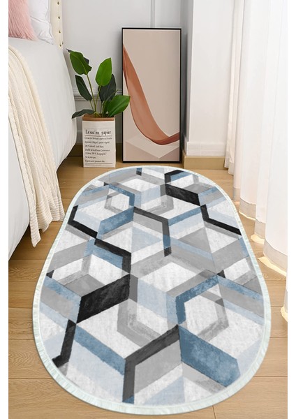 Dijital Baskılı Kaymaz Taban Yıkanabilir Oval Salon Halısı Mutfak Halısı ve Yolluk NHO-HT-175