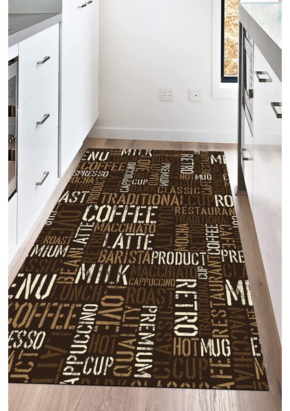Dijital Baskılı Kaymaz Taban Yıkanabilir Coffee Mutfak Halısı NHM-HM-584