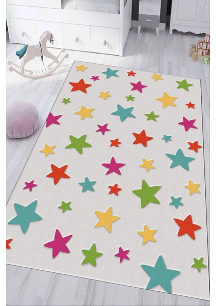 Dijital Baskılı Kaymaz Tabanlı Yıkanabilir Yıldızlı Çocuk Odası Halısı NHÇ-HP-797