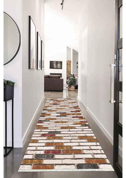 Dijital Baskılı Kaymaz Taban Yıkanabilir Modern Desenli Koridor Halısı Yolluk NHU-HS-215