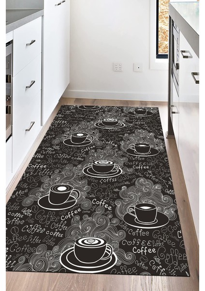 Dijital Baskılı Kaymaz Taban Yıkanabilir Fincan Baskılı Mutfak Halısı NHM-HM-580