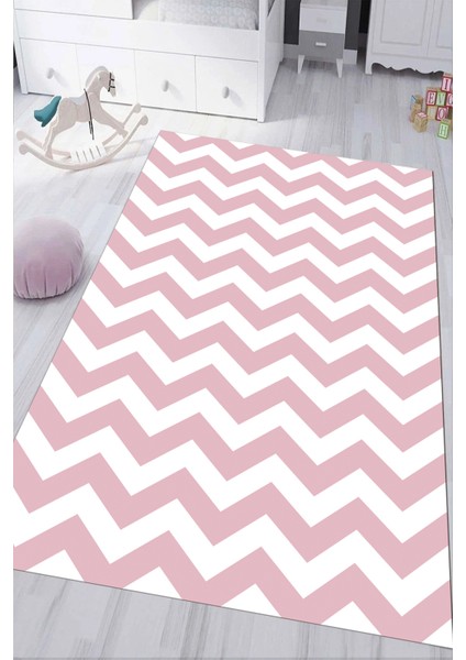 Dijital Baskılı Kaymaz Tabanlı Yıkanabilir Zikzak Desenli Çocuk Odası Halısı NHÇ-HT-1102