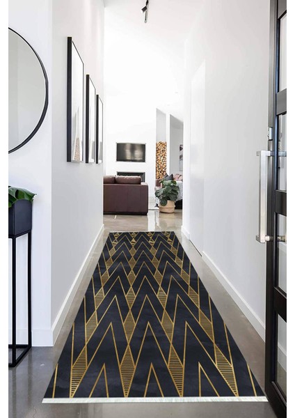 Dijital Baskılı Kaymaz Taban Yıkanabilir Modern Desenli Koridor Halısı Yolluk NHU-HS-227