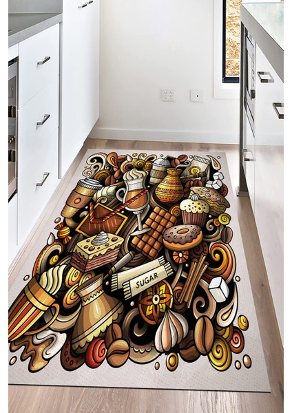 Dijital Baskılı Kaymaz Taban Yıkanabilir Mutfak Halısı NHM-HM-570