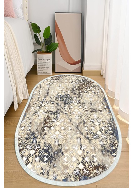 Dijital Baskılı Kaymaz Taban Yıkanabilir Oval Salon Halısı Mutfak Halısı ve Yolluk NHO-HT-378