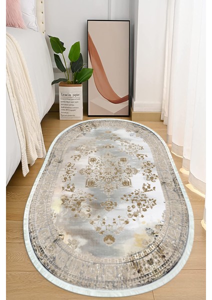 Dijital Baskılı Kaymaz Taban Yıkanabilir Oval Salon Halısı Mutfak Halısı ve Yolluk NHO-HT-336