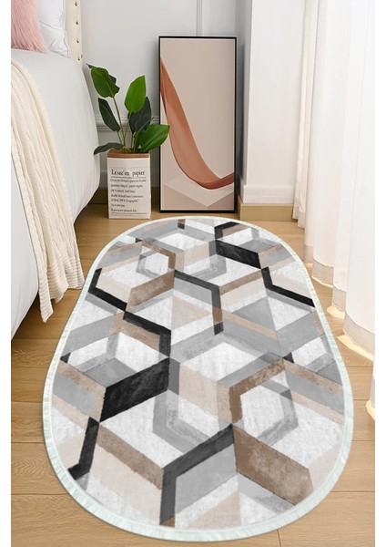 Dijital Baskılı Kaymaz Taban Yıkanabilir Oval Salon Halısı Mutfak Halısı ve Yolluk NHO-HT-176