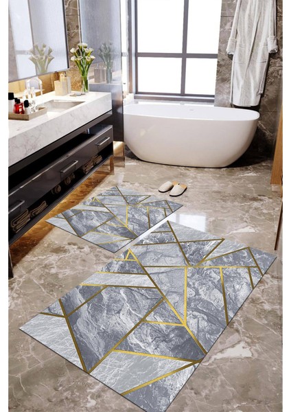 Dijital Baskılı Kaymaz Taban Yıkanabilir 2'li Banyo Paspası Halı Takımı NH-KLZT-HT-1388