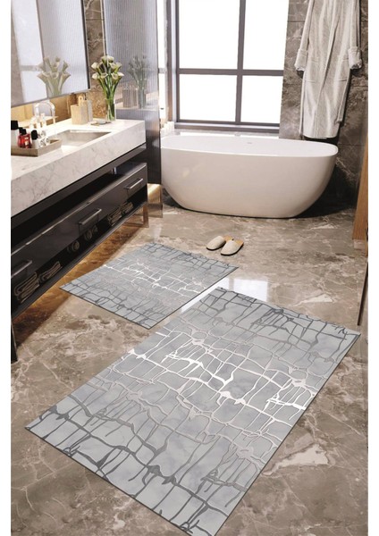 Dijital Baskılı Kaymaz Taban Yıkanabilir 2'li Banyo Paspası Halı Takımı NH-KLZT-HY-970