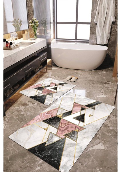 Dijital Baskılı Kaymaz Taban Yıkanabilir 2'li Banyo Paspası Halı Takımı NH-KLZT-HY-1168