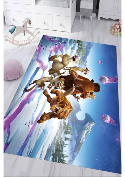 Dijital Baskılı Kaymaz Tabanlı Yıkanabilir Buz Devri Çocuk Odası Halısı NHÇ-HT-1183