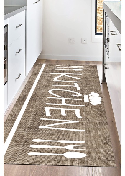 Dijital Baskılı Kaymaz Taban Yıkanabilir Kitchen Yazılı Mutfak Halısı NHM-SD-306