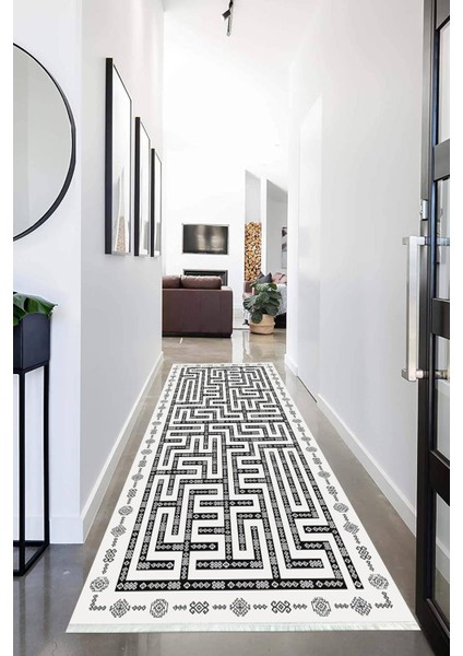 Dijital Baskılı Kaymaz Taban Yıkanabilir Modern Desenli Koridor Halısı Yolluk NHU-HS-527