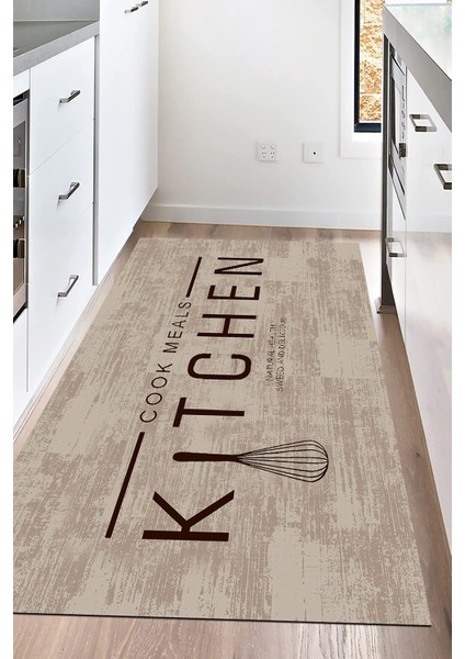 Dijital Baskılı Kaymaz Taban Yıkanabilir Kitchen Yazılı Mutfak Halısı NHM-SD-519