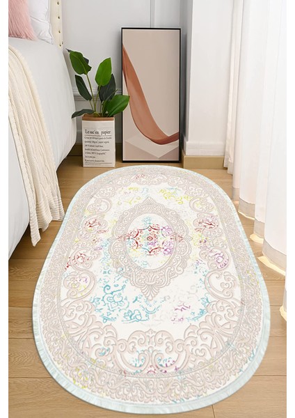 Dijital Baskılı Kaymaz Taban Yıkanabilir Oval Salon Halısı Mutfak Halısı ve Yolluk NHO-HY-1057