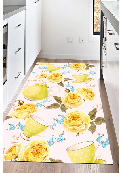 Dijital Baskılı Kaymaz Taban Yıkanabilir Kupa Baskılı Mutfak Halısı NHM-HM-575